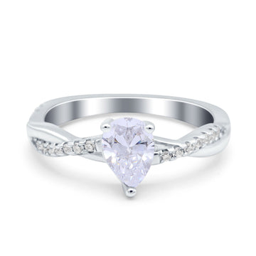 Pear Art Deco Wedding Ring Twisted Simulated Cubic Zirconia 925 Sterling Silver